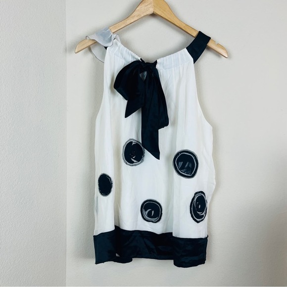 BCBGMAXAZRIA White Babydoll Black Polka Dot Flowy Ruffle Silk Blouse MEDIUM - Picture 5 of 10